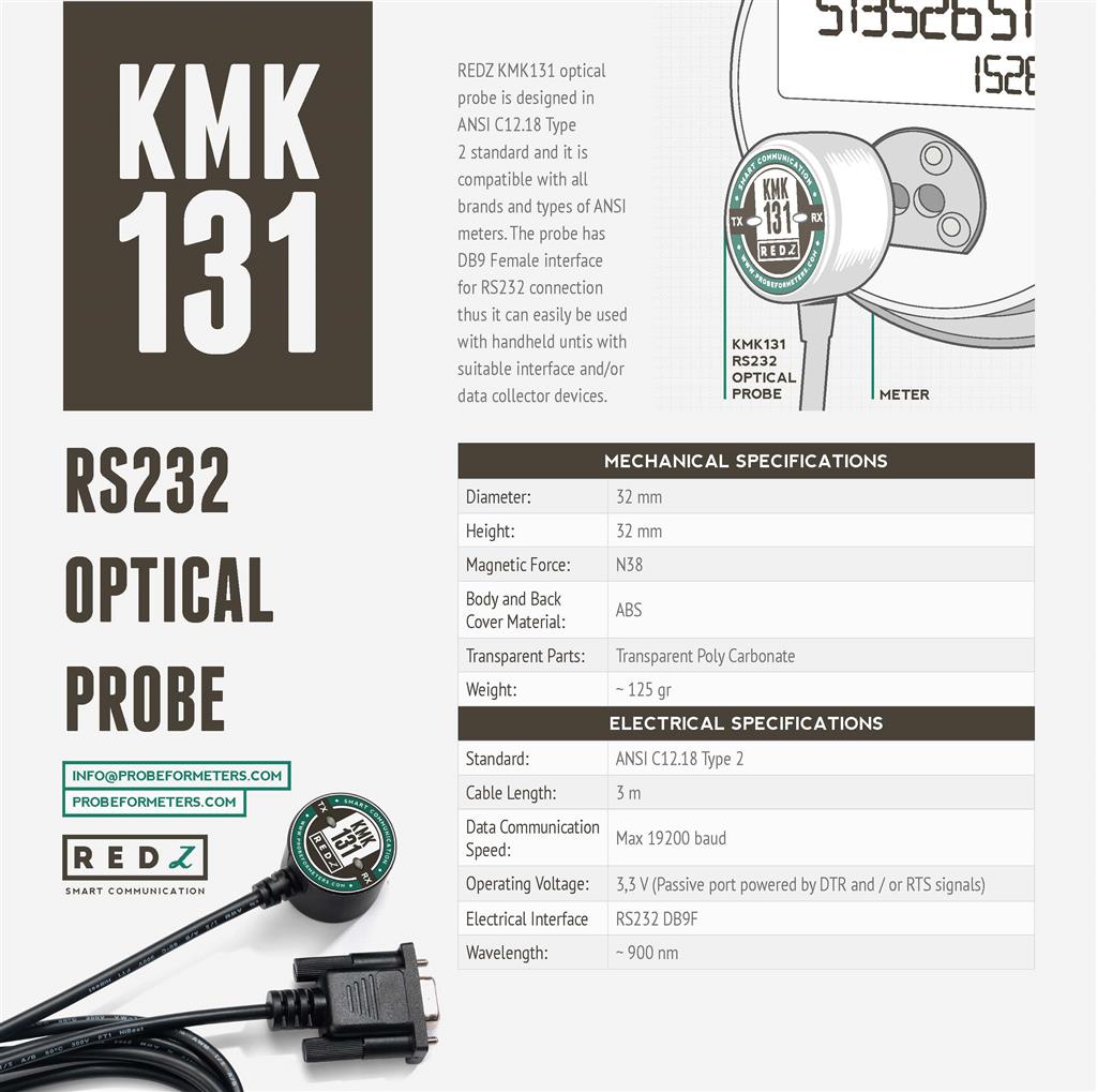 Cat N° KMK131 Sonda óptica conector serial RS232 ANSI Marca Z TELEMETRI
